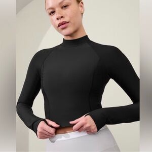 Athleta Interval Mock Neck Black Long Sleeve Crop Top